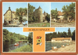 72107098 Schleusingen Rathaus Schloss Bertholdsburg Brunnen Am Markt Freibad Sch - Schleusingen