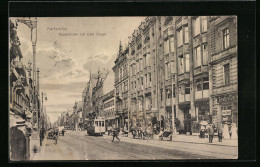 AK Karlsruhe, Strassenbahn In Der Kaiserstrasse Mit Cafe Odeon  - Tramways