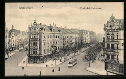 AK Düsseldorf, Graf Adolfstrasse Mit Strassenbahn Aus Der Vogelschau  - Strassenbahnen