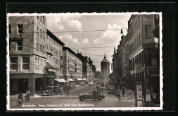 AK Mannheim, Neue Planken Mit Blick Zum Wasserturm Und Strassenbahnen  - Strassenbahnen