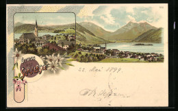 Lithographie Schliersee, Ortspartie Mit Kirche, Gesamtansicht  - Schliersee