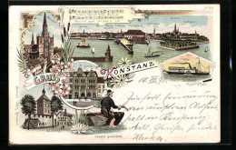 Lithographie Konstanz, Panorama Mit Bahnhof, Fischer, Schnetzthor  - Konstanz