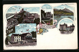 Lithographie Königswinter, Hotel Und Restaurant Zum Drachenfels, Ruine Drachenfels, Chorruine Heisterbach  - Koenigswinter