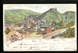 Lithographie Altenahr, Ortsansicht Mit Burg Und Bahnhof  - Sonstige & Ohne Zuordnung