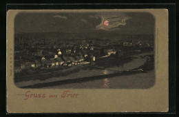 Mondschein-AK Trier, Ortsansicht Mit Mosel  - Trier