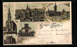 Lithographie Trier, Marktplatz Und Hotel Rothes Haus, Teilansicht Mit Dom Und Liebfrauenkirche  - Trier