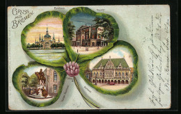 Passepartout-Lithographie Bremen, Parkhaus, Theater, Rathaus Und Kaiser-Denkmal Im Kleeblatt  - Andere & Zonder Classificatie