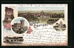 Lithographie Crailsheim, Ruine V. Kloster Anhausen, Pyramide Auf Der Wilhelmshöhe  - Crailsheim