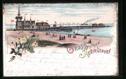 Lithographie Heringsdorf, Strandpartie Mit Kaiser-Wilhelm-Brücke  - Other & Unclassified