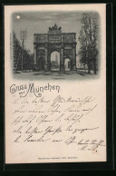 Mondschein-Lithographie München, Strassenpartie Am Siegesthor, Stempel Private Stadtpost Courier  - Briefmarken (Abbildungen)
