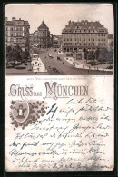 Vorläufer-Lithographie München, 1893, Blick Vom Karlstor Nach Dem Bahnhof  - München