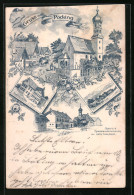 Lithographie Pöcking, Gasthaus Von J. Pölt, Schnittwarenhandlung Von Karl Thalmair  - Other & Unclassified