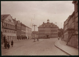 Fotografie Brück & Sohn Meissen, Ansicht Hainichen, Marktplatz Mit Rathaus & Ladengeschäften  - Orte