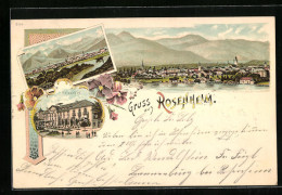 Lithographie Rosenheim, Ortsansicht Und Kaiserbad  - Rosenheim
