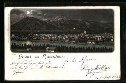 Mondschein-AK Rosenheim, Panorama Der Stadt Bei Nacht  - Rosenheim