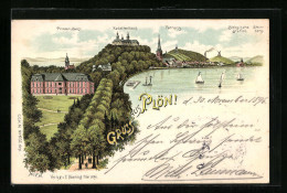 Lithographie Plön, Prinzen-Haus, Kadettenhaus Und Biologische Station  - Plön