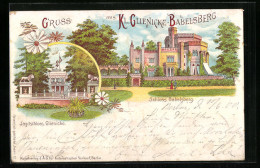 Lithographie Kl. Glienicke-Babelsberg, Schloss Babelsberg, Jagdschloss Glienicke  - Jacht