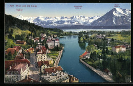 AK Thun, Ortsansicht Mit Blick Auf Niesen, Jungfrau Und Bluemlisalp  - Sonstige & Ohne Zuordnung