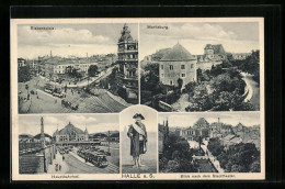 AK Halle A. S., Moritzburg, Blick Nach Dem Stadttheater, Hauptbahnhof  - Theatre