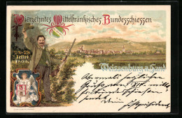 Lithographie Weissenburg A. Sand, Vierzehntes Mittelfränkisches Bundesschiessen, Teilansicht, PP15C15, Ganzsache Baye  - Hunting