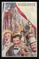 Künstler-AK Würzburg, X. Fränk. Sängerbundesfest 1904, Sänger Auf Der Strasse, Ganzsache Bayern PP15C67 /02  - Briefkaarten