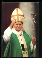 AK Papst Johannes Paul II. Im Grünen Ornat Mit Ferula Und Mitra  - Popes