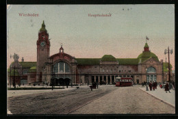 AK Wiesbaden, Hauptbahnhof Und Strassenbahn  - Wiesbaden