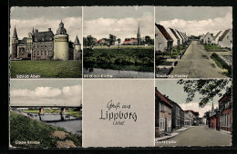 AK Lippborg I. Westf., Lippe-Brücke, Schloss Assen, Siedlung Hasley, Dorfstrasse  - Autres & Non Classés