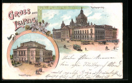 Lithographie Leipzig, Reichsgericht, Conzerthaus  - Leipzig