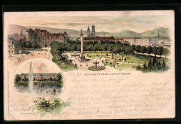 Lithographie Stuttgart, Partie Am Schlossplatz, Anlagensee  - Stuttgart