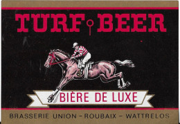 BIERE ETIQUETTE ANCIENNE TURF BEER ( UN JOCKEY, CHEVAL ) BRASSERIE UNION ROUBAIX WATTRELOS NORD FRANCE, A VOIR - Cerveza