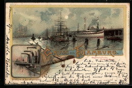 Lithographie Hamburg, Segelschiffhafen Amerikaquai, Krähne I. D. Sandthorquai  - Otros & Sin Clasificación