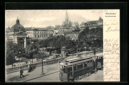 AK Wiesbaden, Strassenbahn Vor Dem Kochbrunnen  - Tram