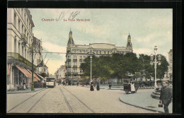 AK Ostende, La Place Marie-Josef Mit Strassenbahn  - Tramways