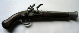 VINTAGE REPLIQUE GRAND PISTOLET GUN A SILEX  DECORE  FONCTIONNEL - Armi Da Collezione