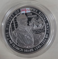 Guernsey £5 2009. PROOF. History Of Royal Navy - Sir Francis Drake And Sailing Ship - Guernesey