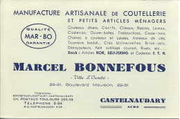 20A --- Carte Commerciale 11 CASTELNAUDARY M.Bonnefous, Manufacture Artisanale De Coutellerie Et Petits Articles M - Castelnaudary