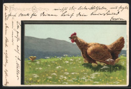 Künstler-AK Alfred Mailick: Huhn Mit Küken Auf Einer Blumenwiese, Ostergruss  - Mailick, Alfred