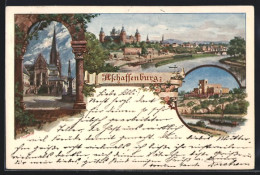 Lithographie Aschaffenburg, Generalansicht Der Stadt Mit Dem Schloss Johannisburg Und Der Basilika  - Aschaffenburg