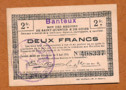1914-1918 // BANTEUX (Nord 59) // SQG // Août 1916 // Bon De Deux Francs - Bonds & Basic Needs