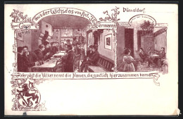 Lithographie Düsseldorf, Original-Wichsdos, Rheinstrasse 5, Innenansicht  - Düsseldorf