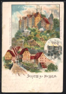 Künstler-AK Nossen, Strassenpartie Aus Der Ortschaft, Schloss Zu Nossen  - Nossen