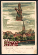 Lithographie Telgte, Ortsansicht Mit Kirche, Gnadenbild  - Telgte