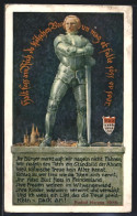 AK Kriegshilfe, Ritter In Rüstung Mit Schwert, Silhouette Der Stadt Köln  - War 1914-18