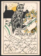 Künstler-AK Heil Absolvia 1930, Eule, Studentenwappen  - Vogels