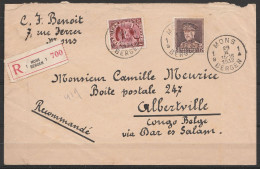 L. Recommandée Affr. N°317+321 Càd MONS 1/29 II 1932 Pour ALBERTVILLE (Congo Belge) Via Dar Es Salam (au Dos: Càd Albert - 1931-1934 Képi