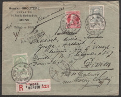 L. Recomm. Affr. N°73+78+83 Càd MONS 1/24 II 1912 Pour DIVION (France) - Retour à Mons (au Dos: Cachet Et Note Facteur + - 1905 Breiter Bart