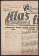 Journal "Hlas Lidu" Affr. 5k Càpt JOVICE/1936 Pour PRAHA (Prague) - Covers & Documents