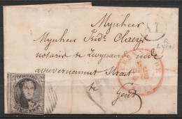 L.  De Lyon (?) Affr. N°6 Càd AUDENAERDE/5 DEC 1853 Pour GENT - Boîte Rurale (AL) (au Dos: Càd GAND) - 1851-1857 Medallions (6/8)