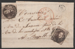 L. D'ESTINNE-au-MONT Affr. N°6 X2 Càd BINCHE/15 MAI 1852 Pour BRUXELLES - Boîte 'R' - 1851-1857 Médaillons (6/8)